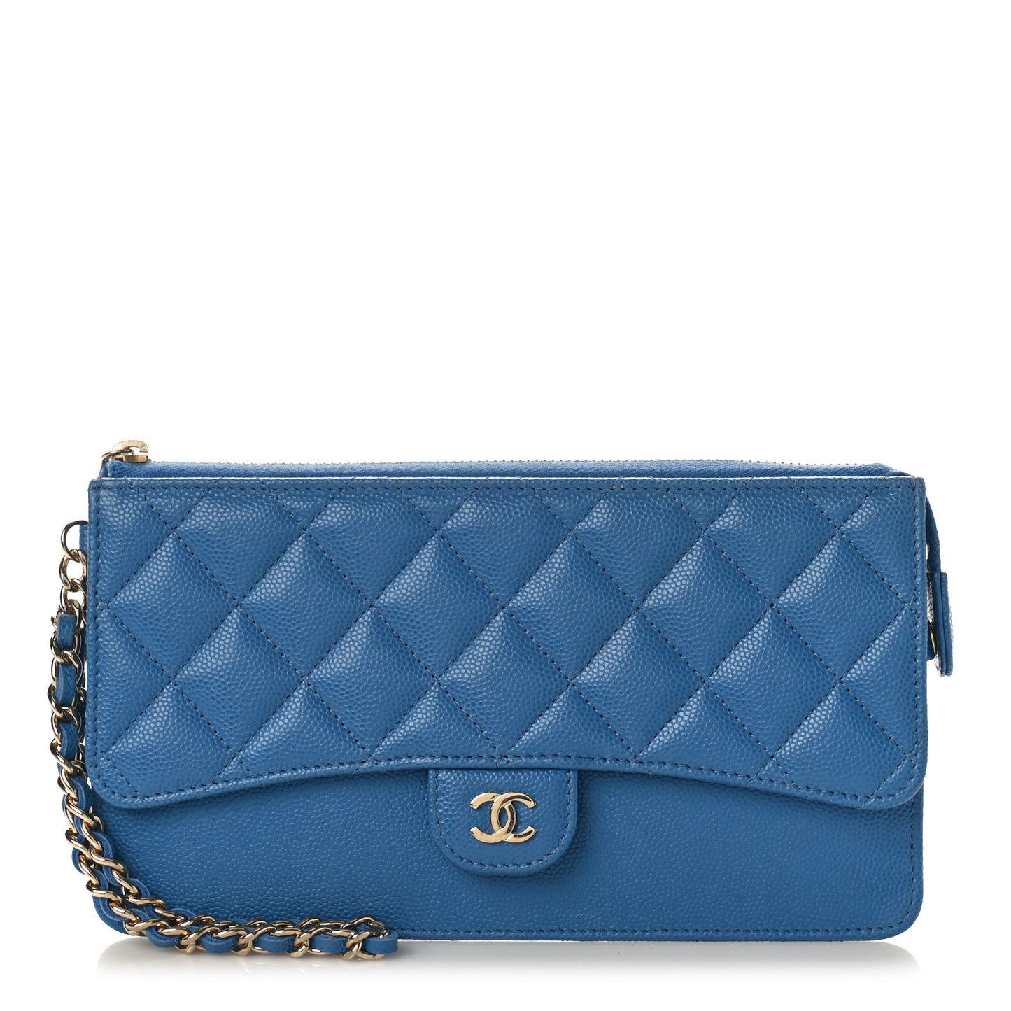 Caviar Quilted Classic Pouch With Handle Blue