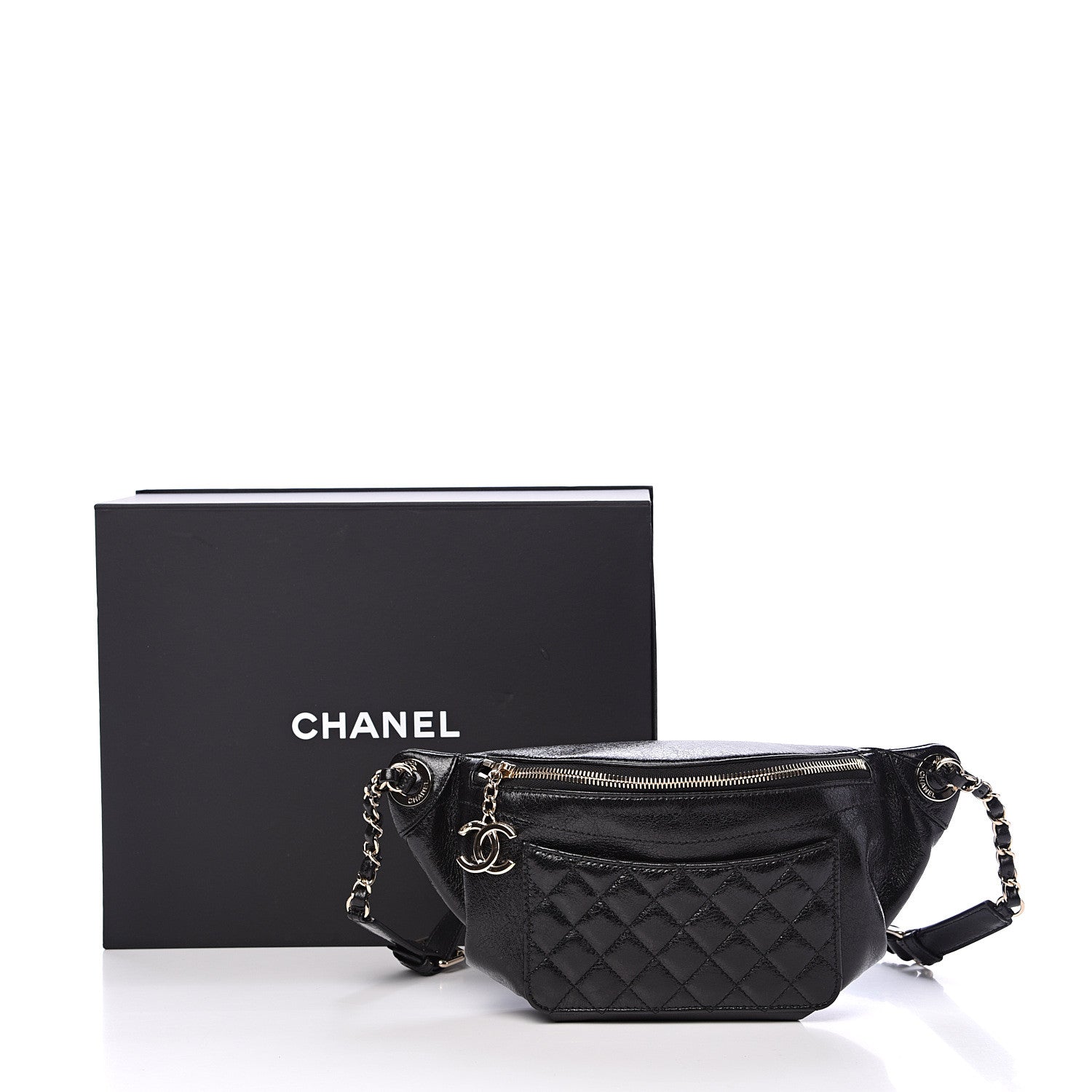 Chanel Crumpled Glazed Lambskin Quilted Waist Bag Fanny Pack Black 10 of 10