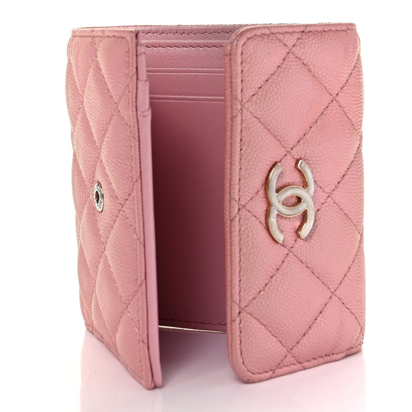 Iridescent Caviar Quilted Small Flap Wallet Rose Pink