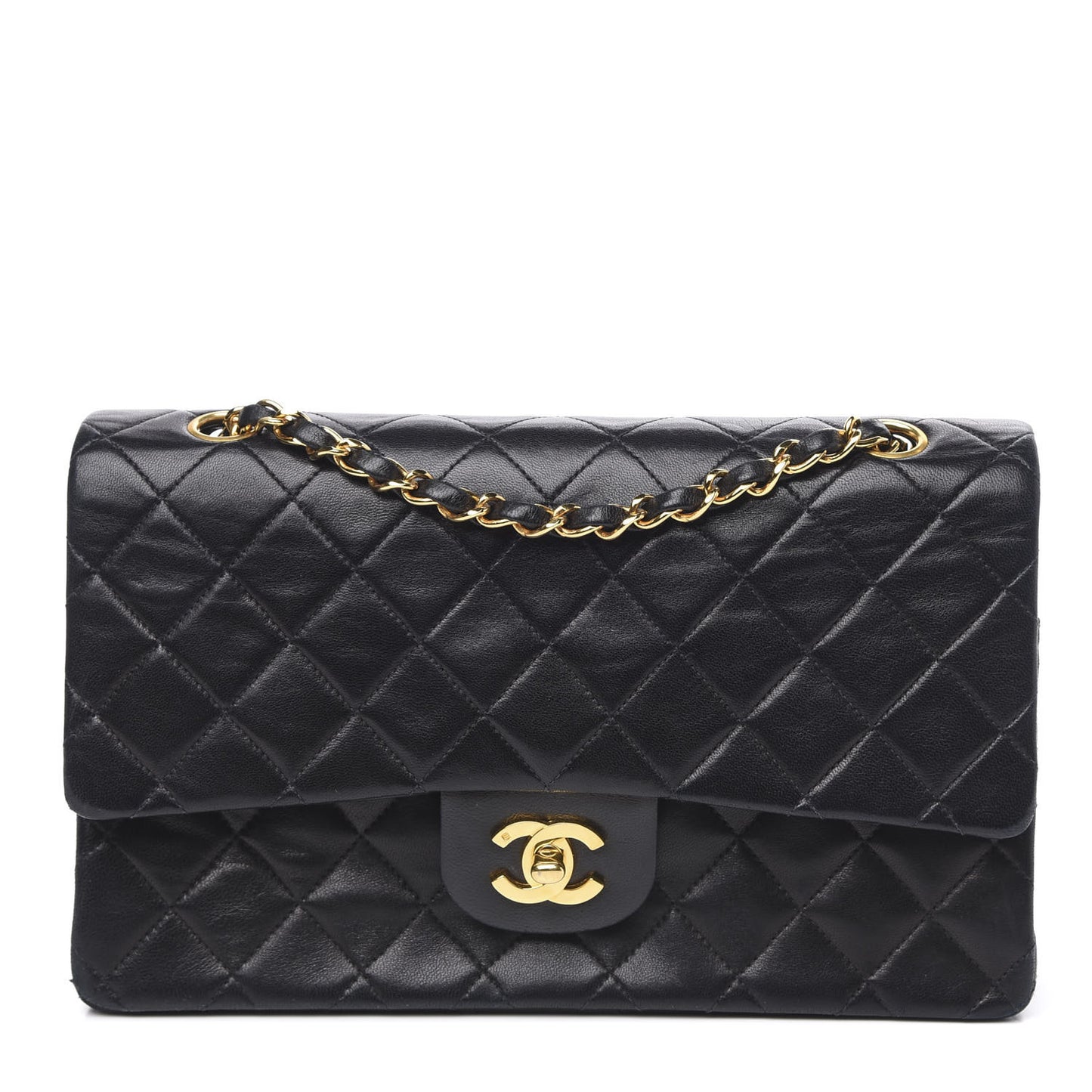 Lambskin Quilted Medium Double Flap Black
