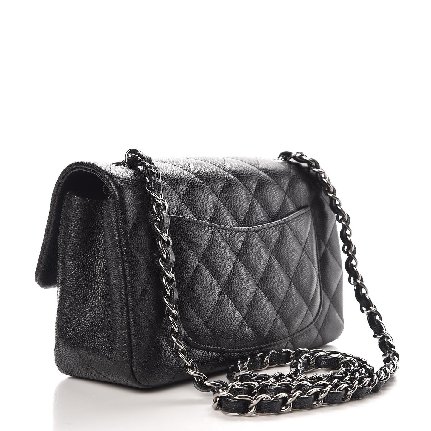 Iridescent Caviar Quilted Mini Rectangular Flap Black