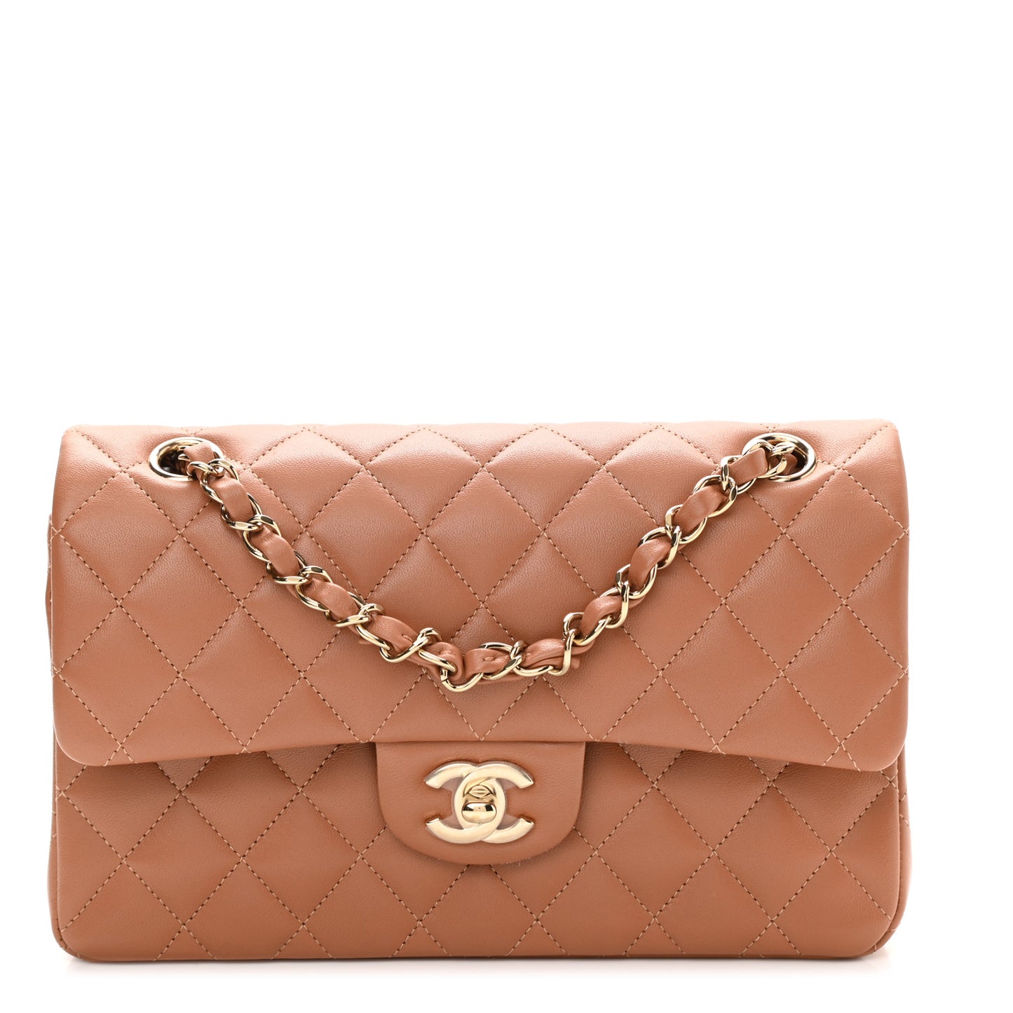 Lambskin Quilted Small Double Flap Brown