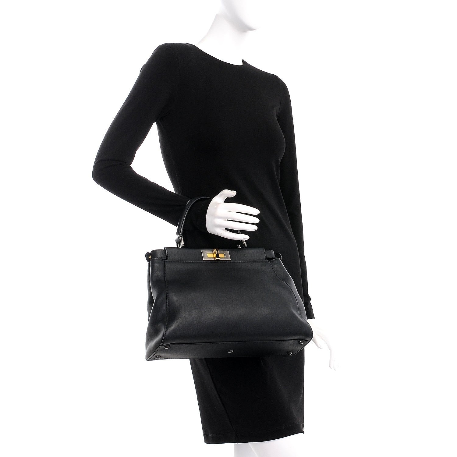 Fendi Vitello Zucca Medium Peekaboo Iconic Satchel Black Tobacco 2 of 8