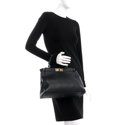 Fendi Vitello Zucca Medium Peekaboo Iconic Satchel Black Tobacco 2 of 8
