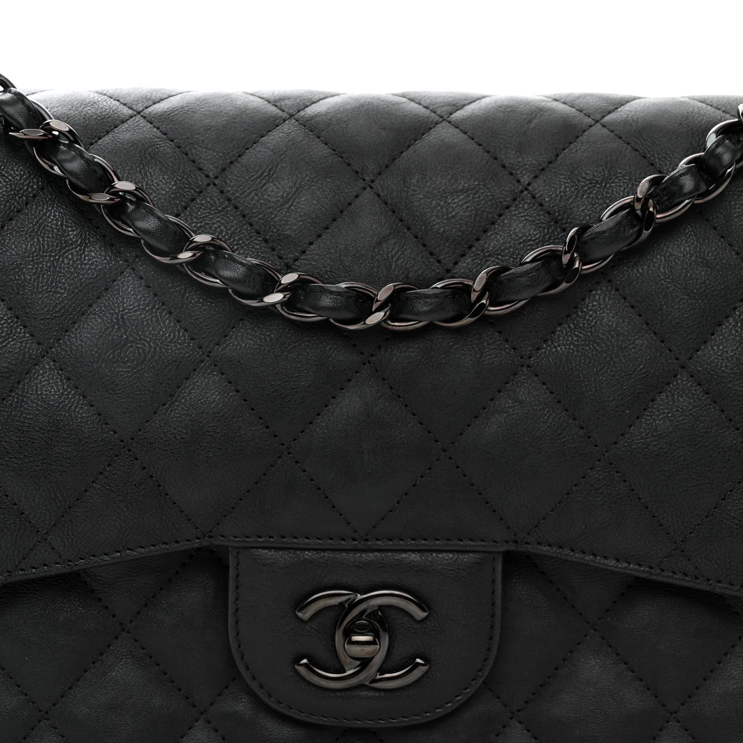 Chanel Crumpled Calfskin Quilted Jumbo Double Flap So Black 8 of 13