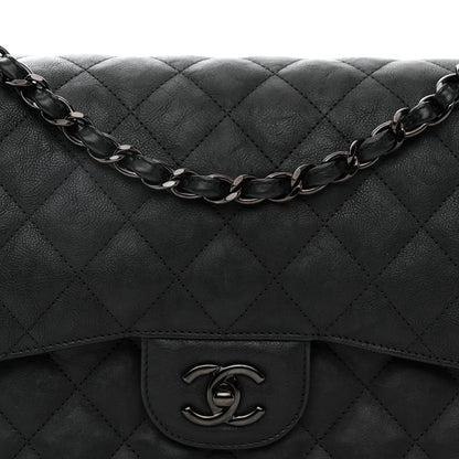 Chanel Crumpled Calfskin Quilted Jumbo Double Flap So Black 8 of 13