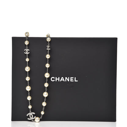 Chanel Pearl Crystal CC Necklace Silver Pearly White 5 of 5