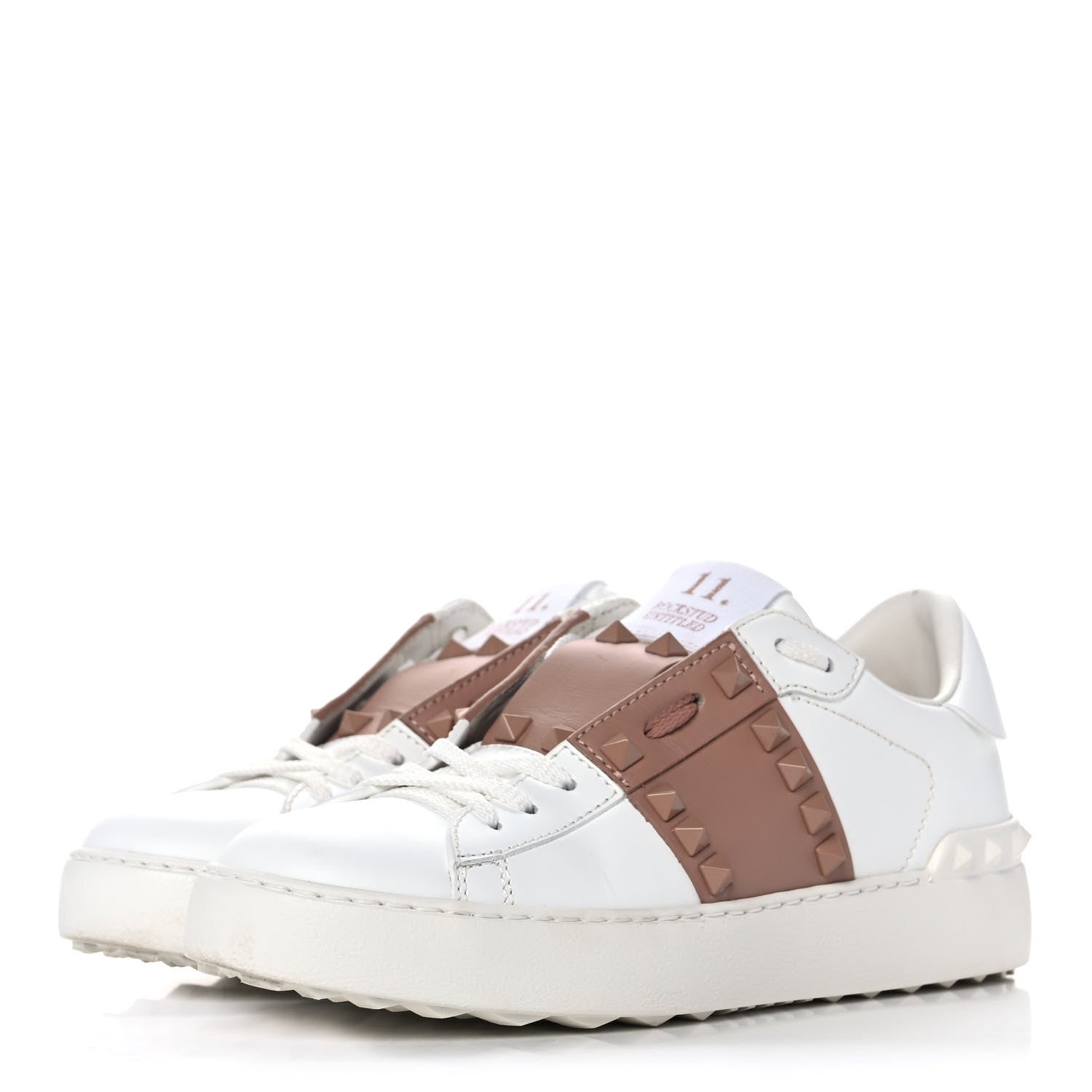 Valentino Garavani Calfskin Rockstud Untitled Open Sneakers 35 White Rose Cannelle 3 of 12