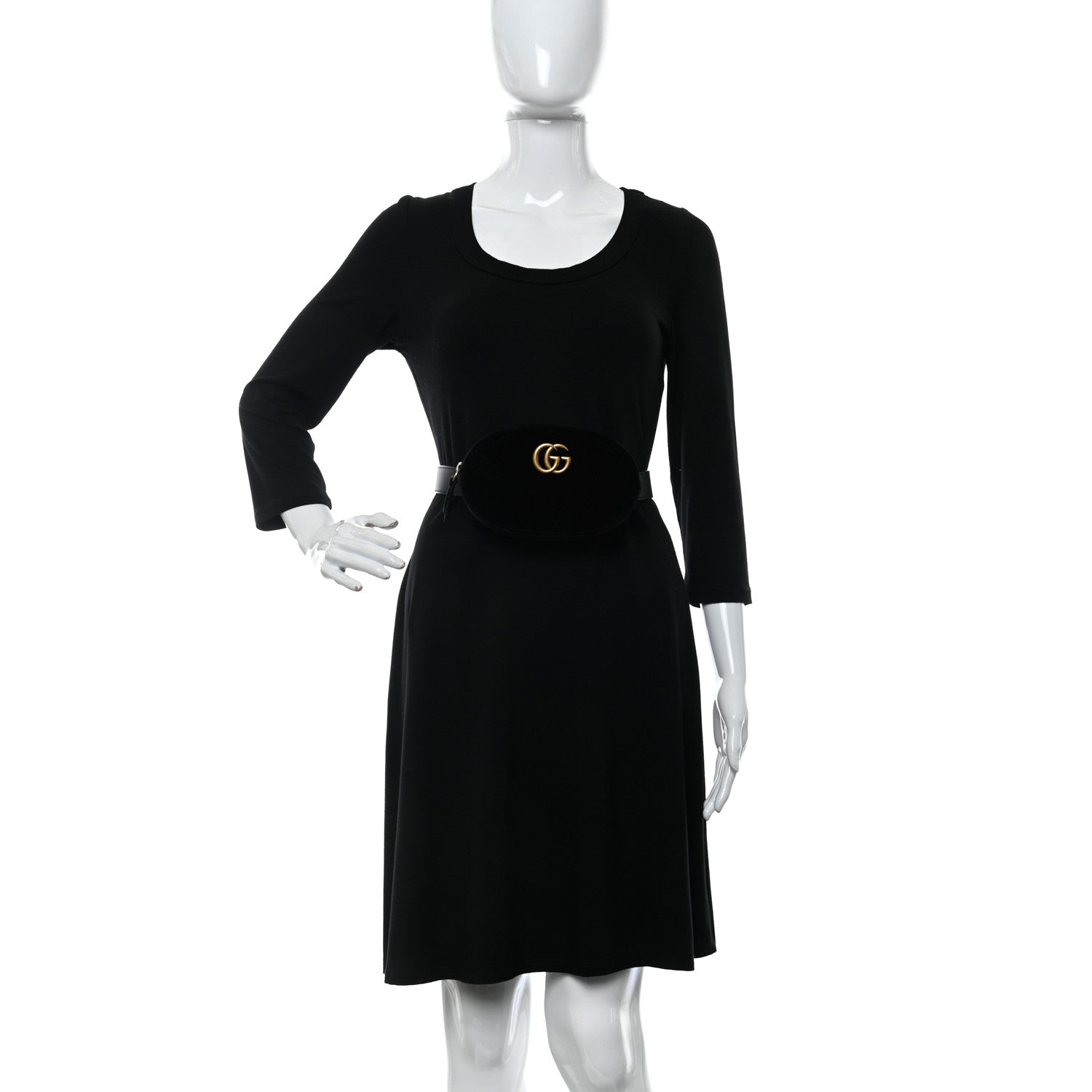 Gucci Velvet Matelasse GG Marmont Belt Bag 85 34 Black 2 of 9