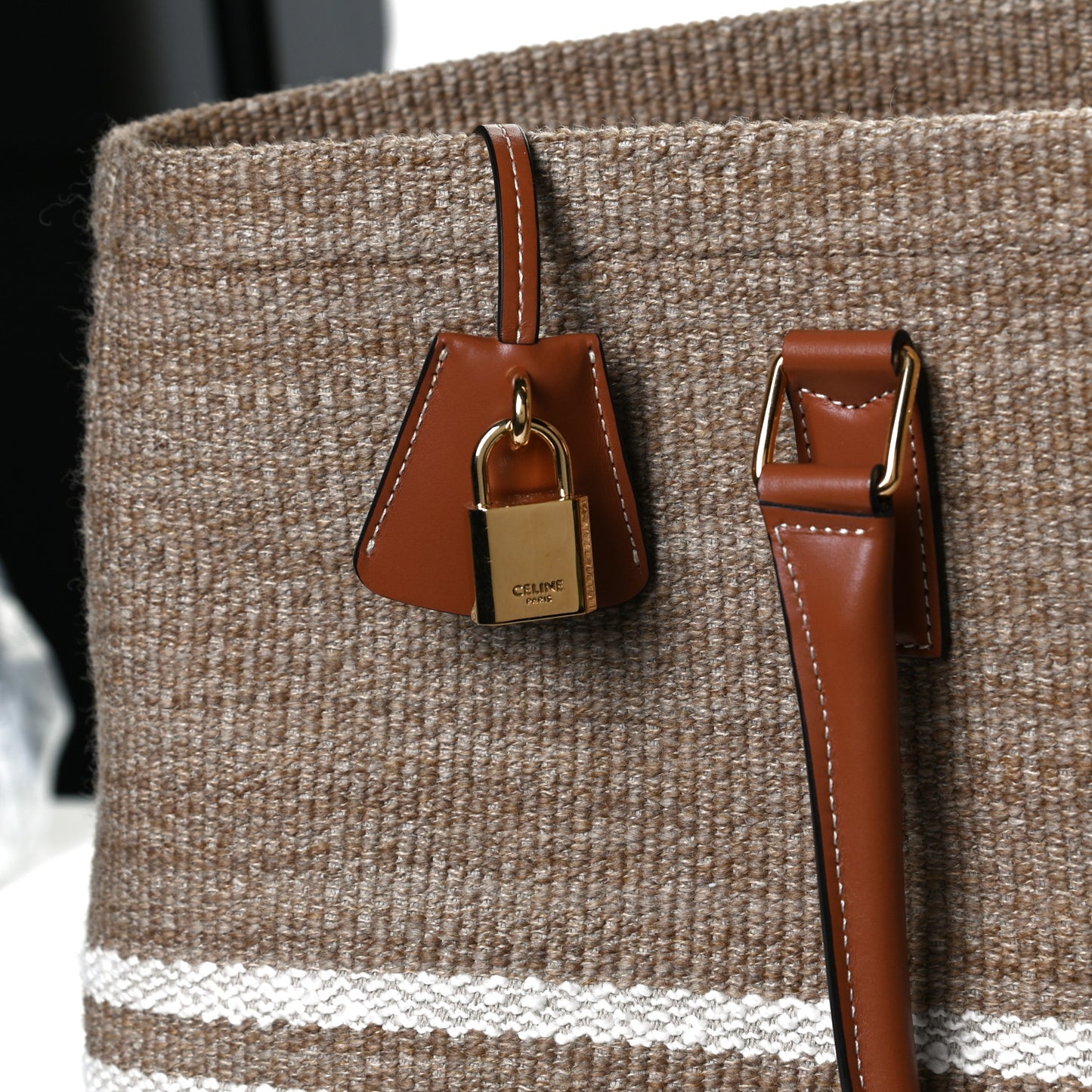 Textile Calfskin Horizontal Cabas Beige Tan