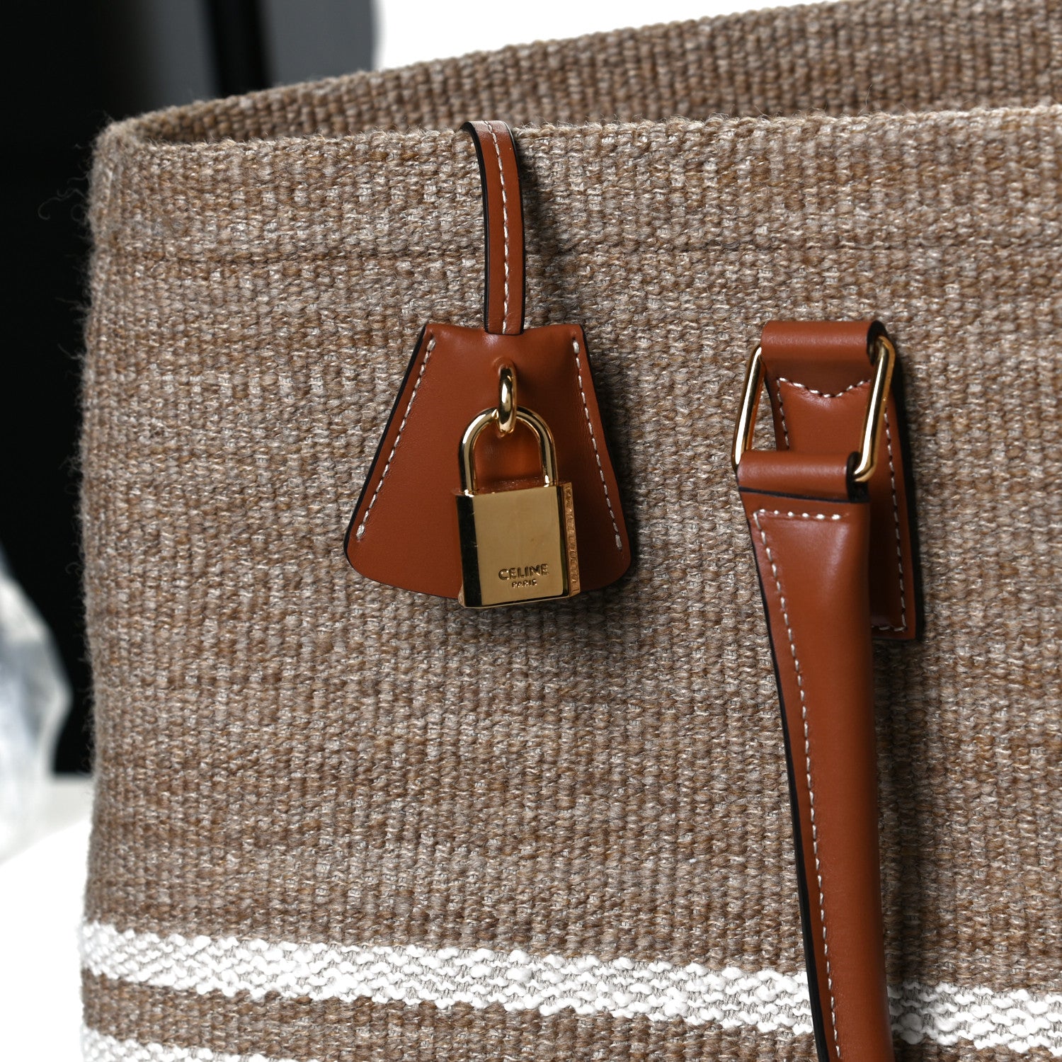 Celine Textile Calfskin Horizontal Cabas Beige Tan 6 of 10