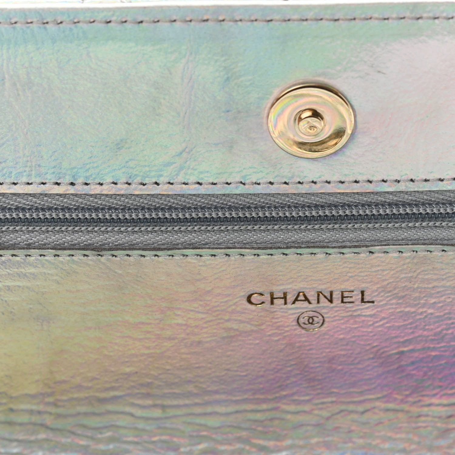 Chanel Iridescent Goatskin Quilted Wallet On Chain WOC Silver 12 of 14