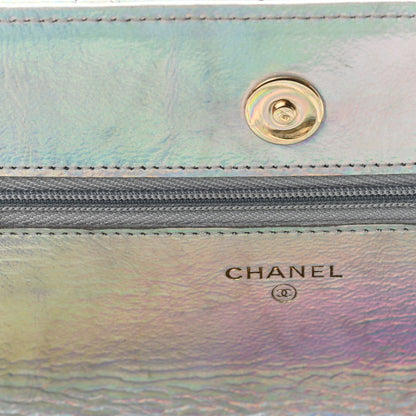 Chanel Iridescent Goatskin Quilted Wallet On Chain WOC Silver 12 of 14
