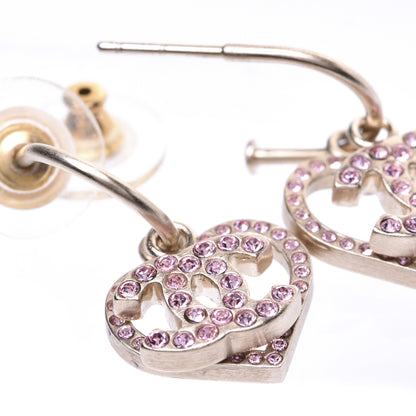Chanel Metal Crystal Heart CC Drop Earrings Gold 9 of 11