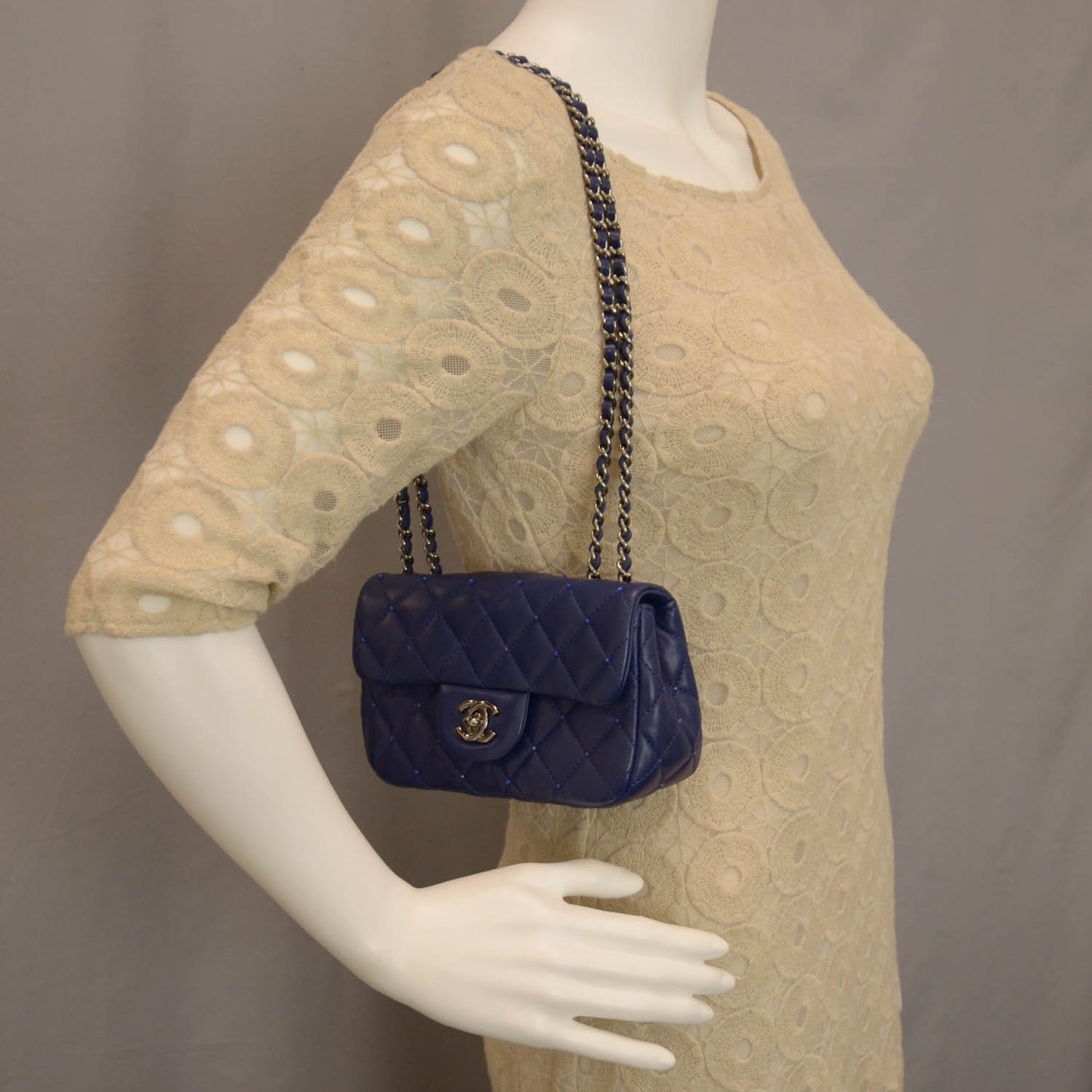 Lambskin Quilted Strass Mini Flap Dark Blue