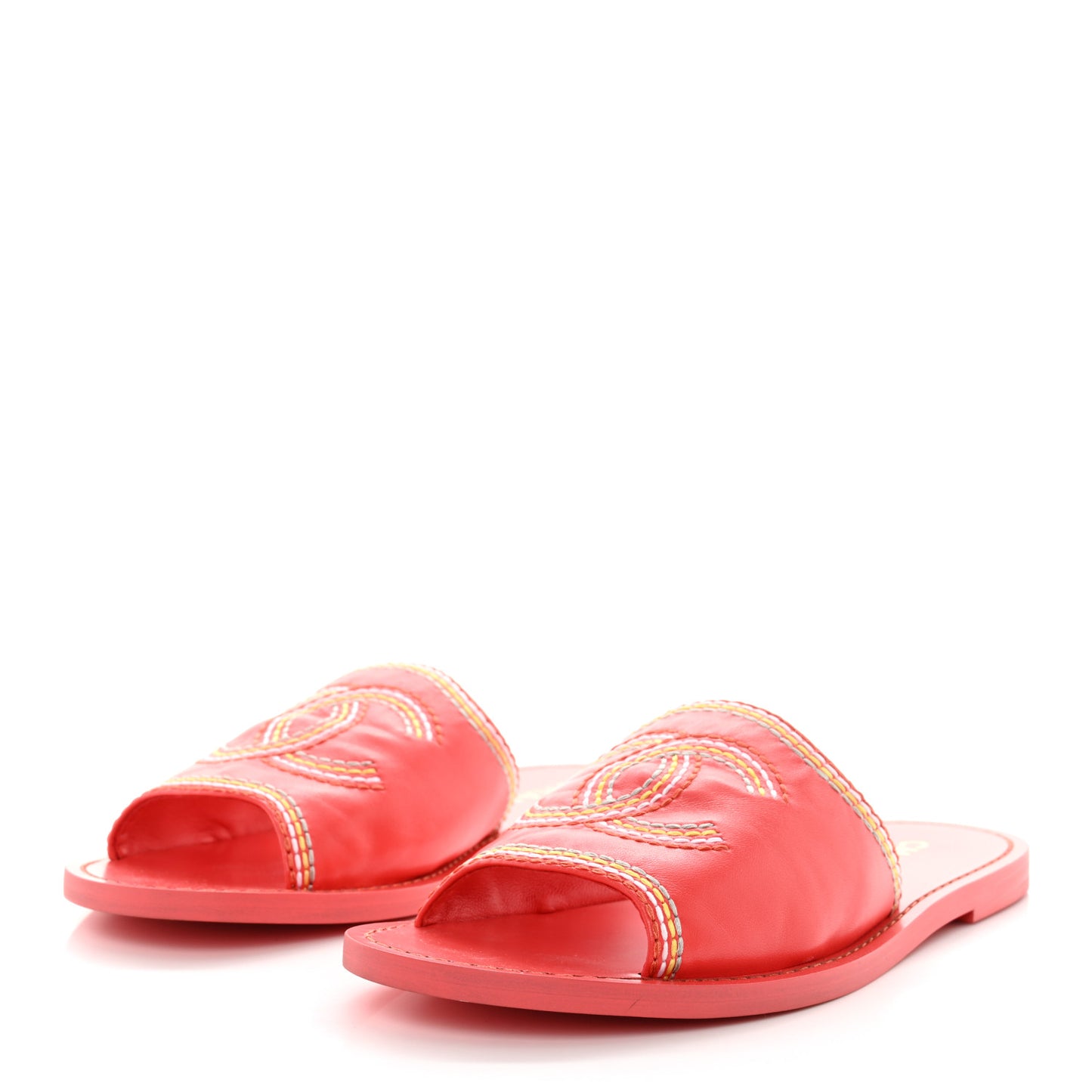 Calfskin Embroidered CC Sandal Mule 37.5 Red