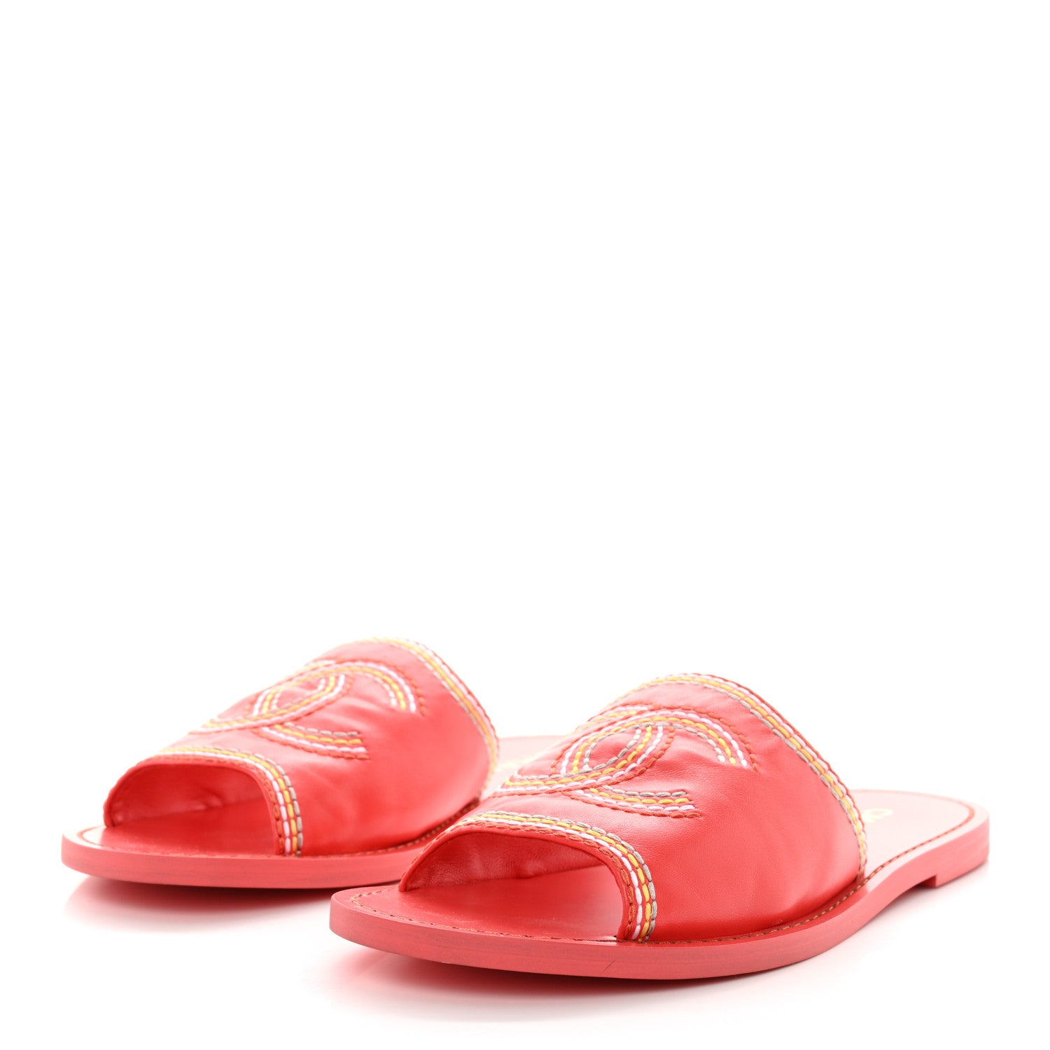 Chanel Calfskin Embroidered CC Sandal Mule 37.5 Red 3 of 11