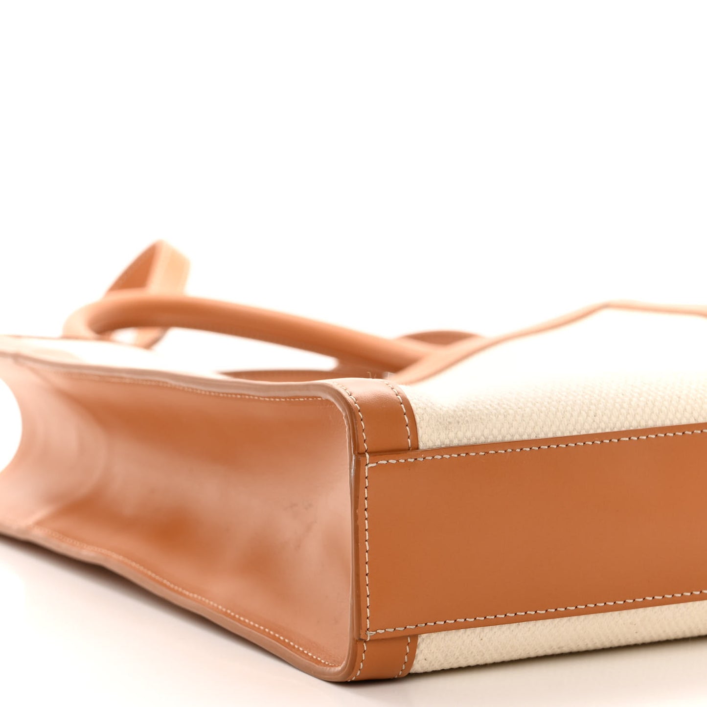 Canvas Calfskin Logo Print Small Vertical Cabas Natural Tan