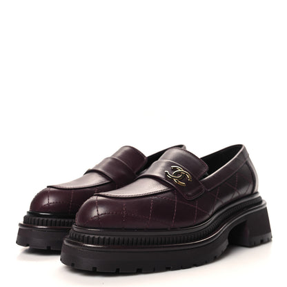 Chanel Calfskin Quilted CC Mocassin Loafers 37 Dark Purple 3 of 9
