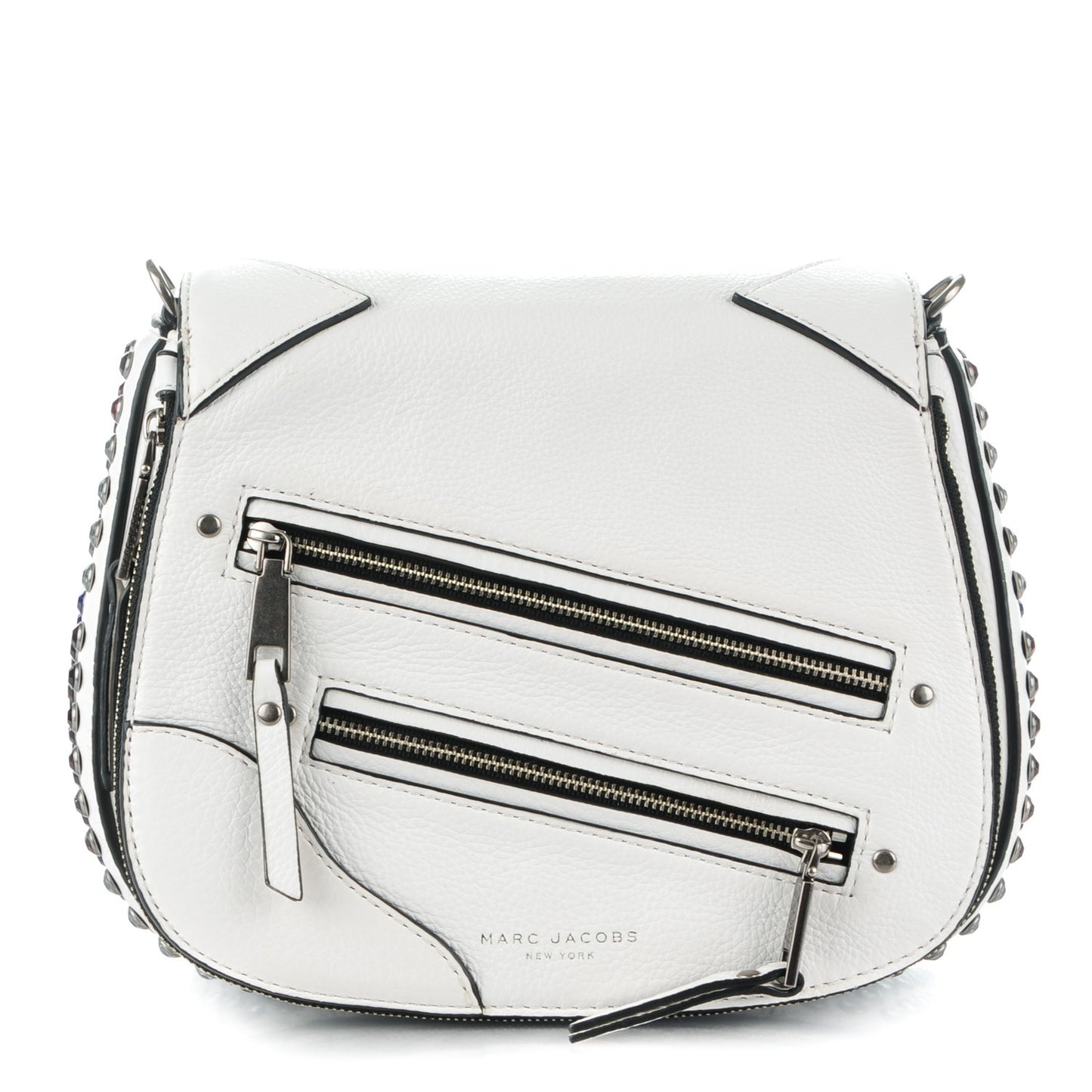 Calfskin Crystal Studded Small Pretty Young Thing Saddle Bag Star White