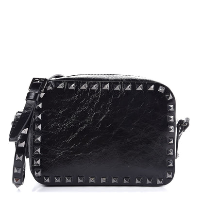 Valentino Garavani Craquele Calfskin Rockstud Camera Crossbody Bag Black 1 of 6