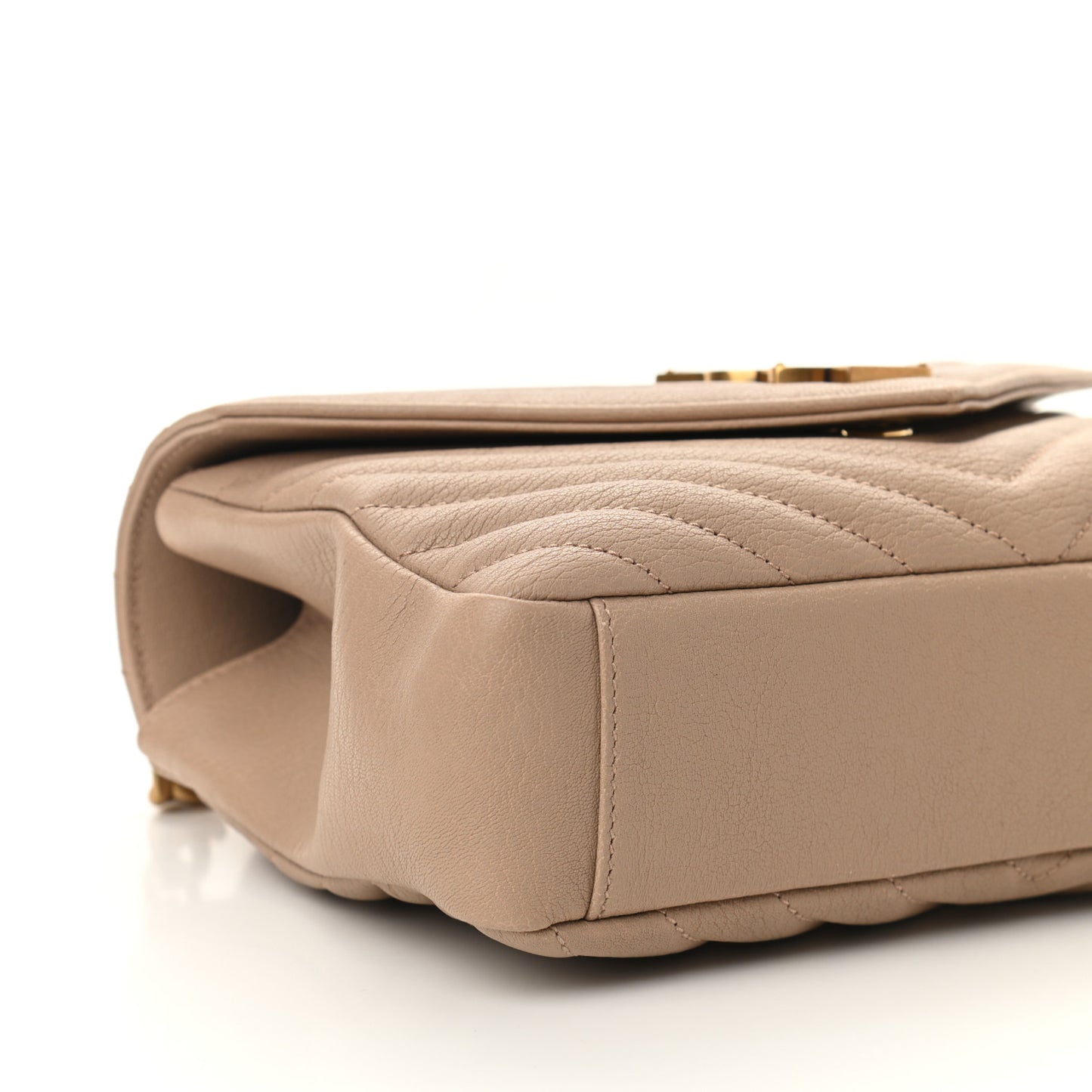 Sheepskin Matelasse Chevron Monogram Medium College Bag Dark Beige