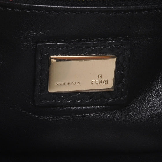 Fendi Calfskin Crocodile Embossed Maxi Baguette Black 6 of 9
