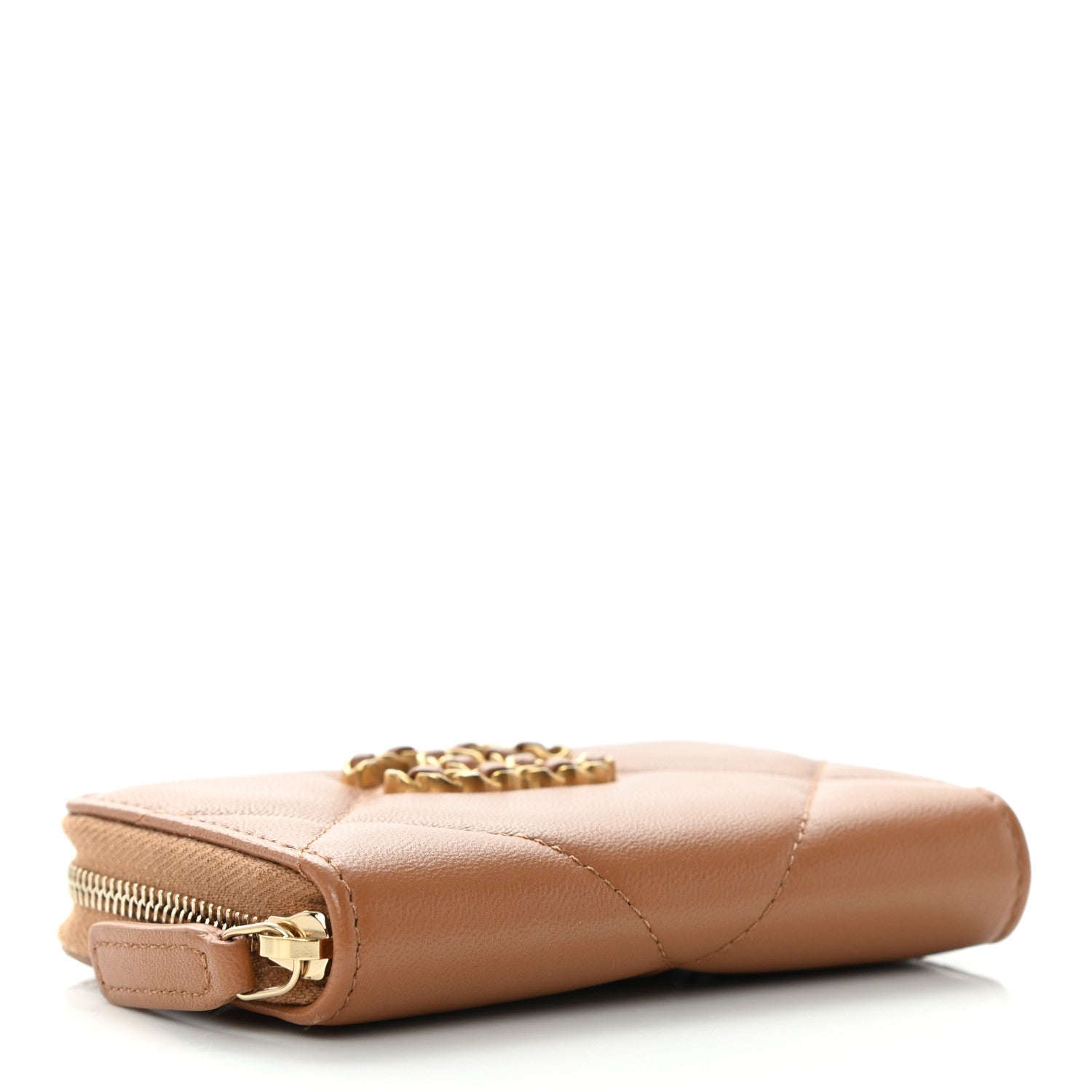 Chanel Lambskin Quilted Chanel 19 Zip Around Coin Purse Wallet Brown 4 of 10