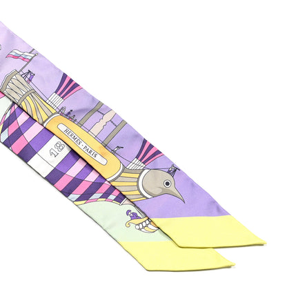 Hermes Silk Les Folies Du Ciel Twilly Mauve Jaune Vert 2 of 4