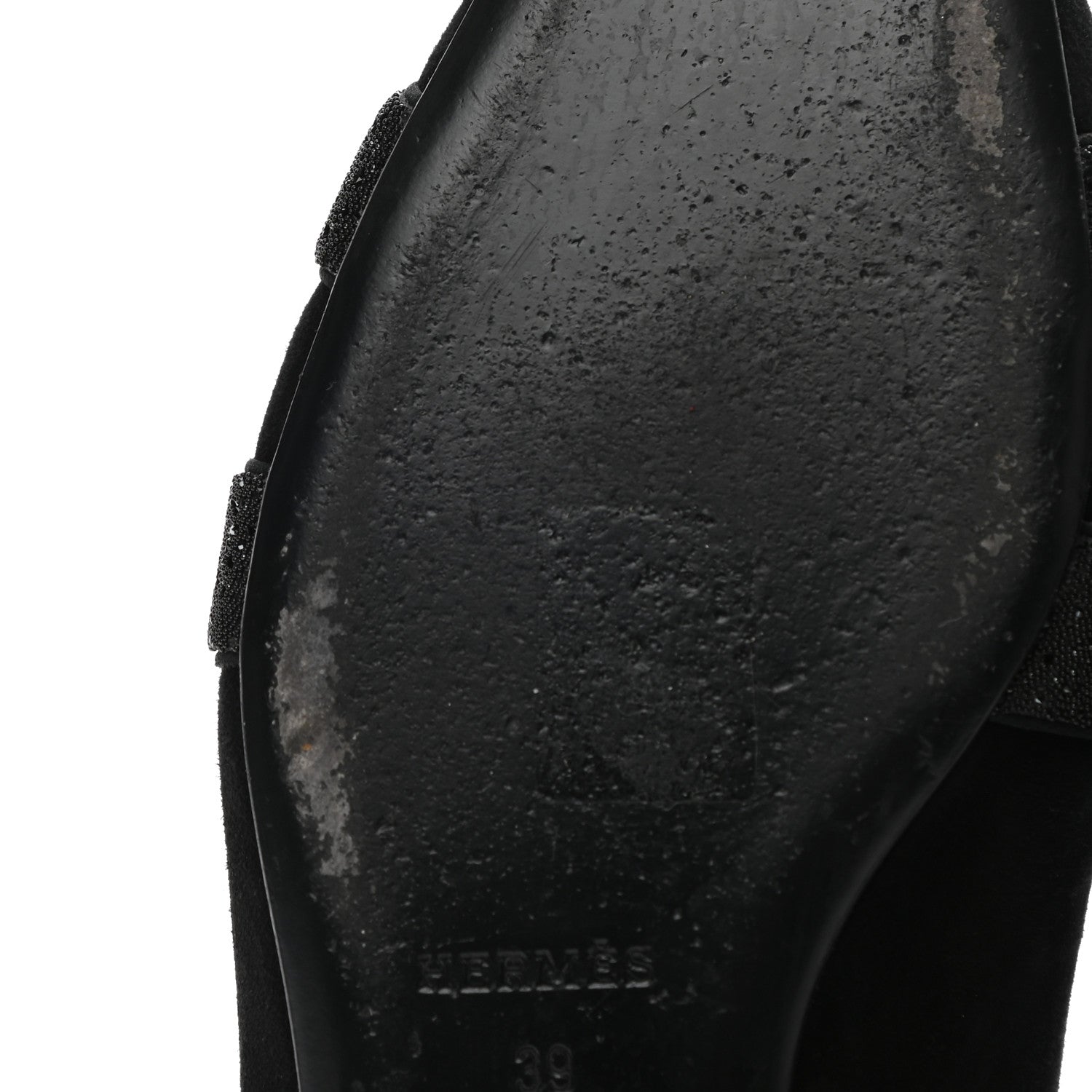 Hermes Satin Suede Goatskin Crystal Roxane Mules 39 Black 8 of 12