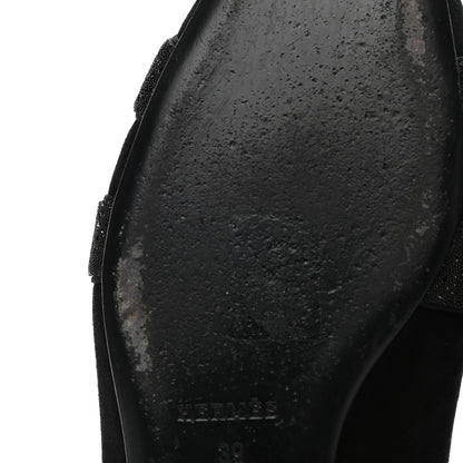 Hermes Satin Suede Goatskin Crystal Roxane Mules 39 Black 8 of 12
