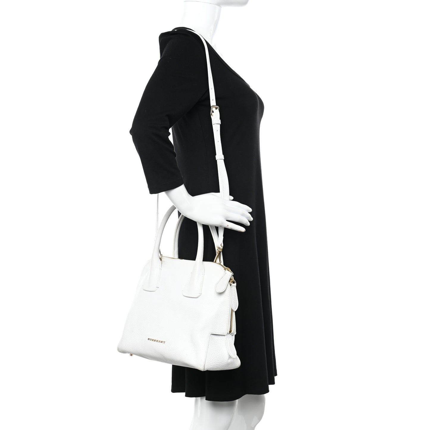 London Grainy Calfskin Small Greenwood Bowling Bag White