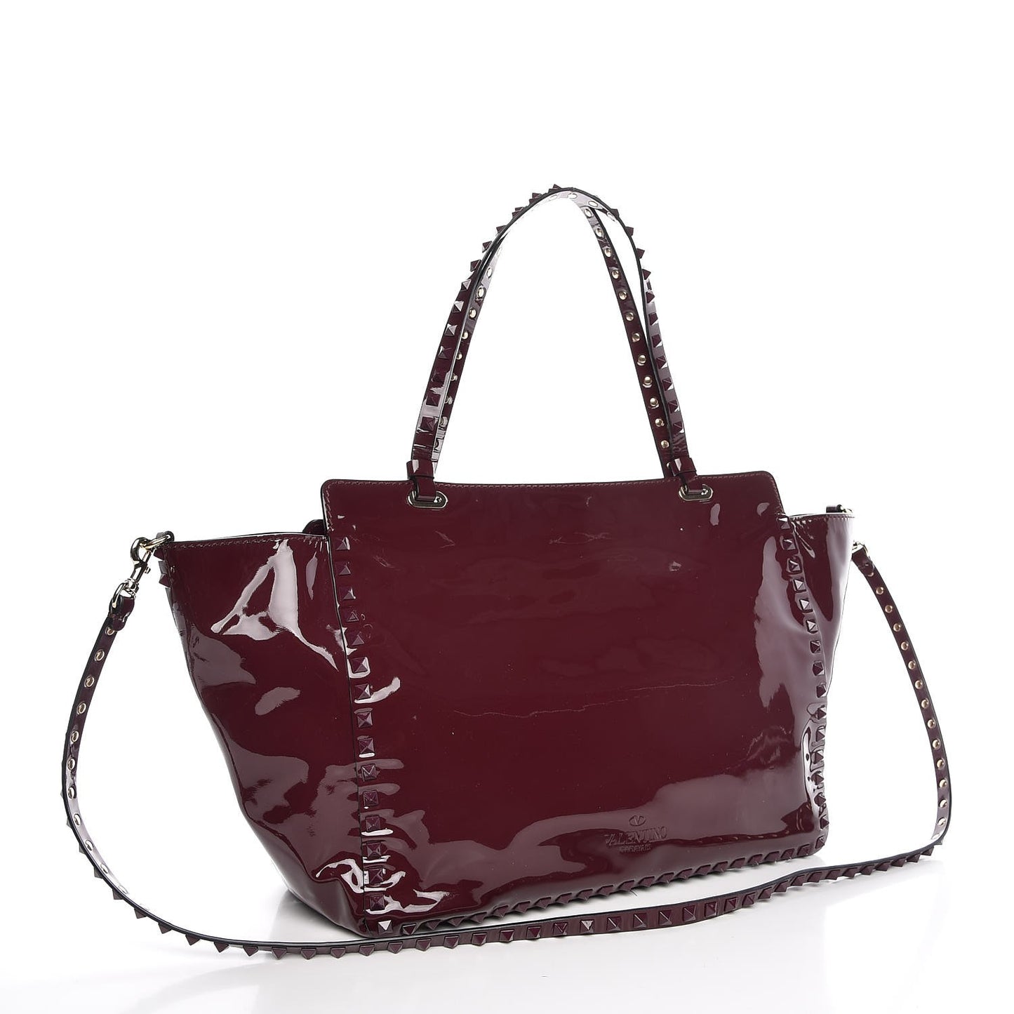 Patent Medium Rockstud Tote Rubin