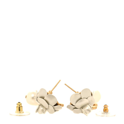 Chanel Metal Crystal Pearl 90s Camellia CC Drop Earrings Gold 3 of 5