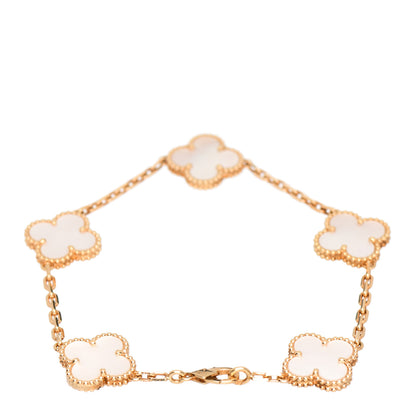 Van Cleef & Arpels 18K Yellow Gold Mother of Pearl 5 Motifs Vintage Alhambra Bracelet 3 of 5