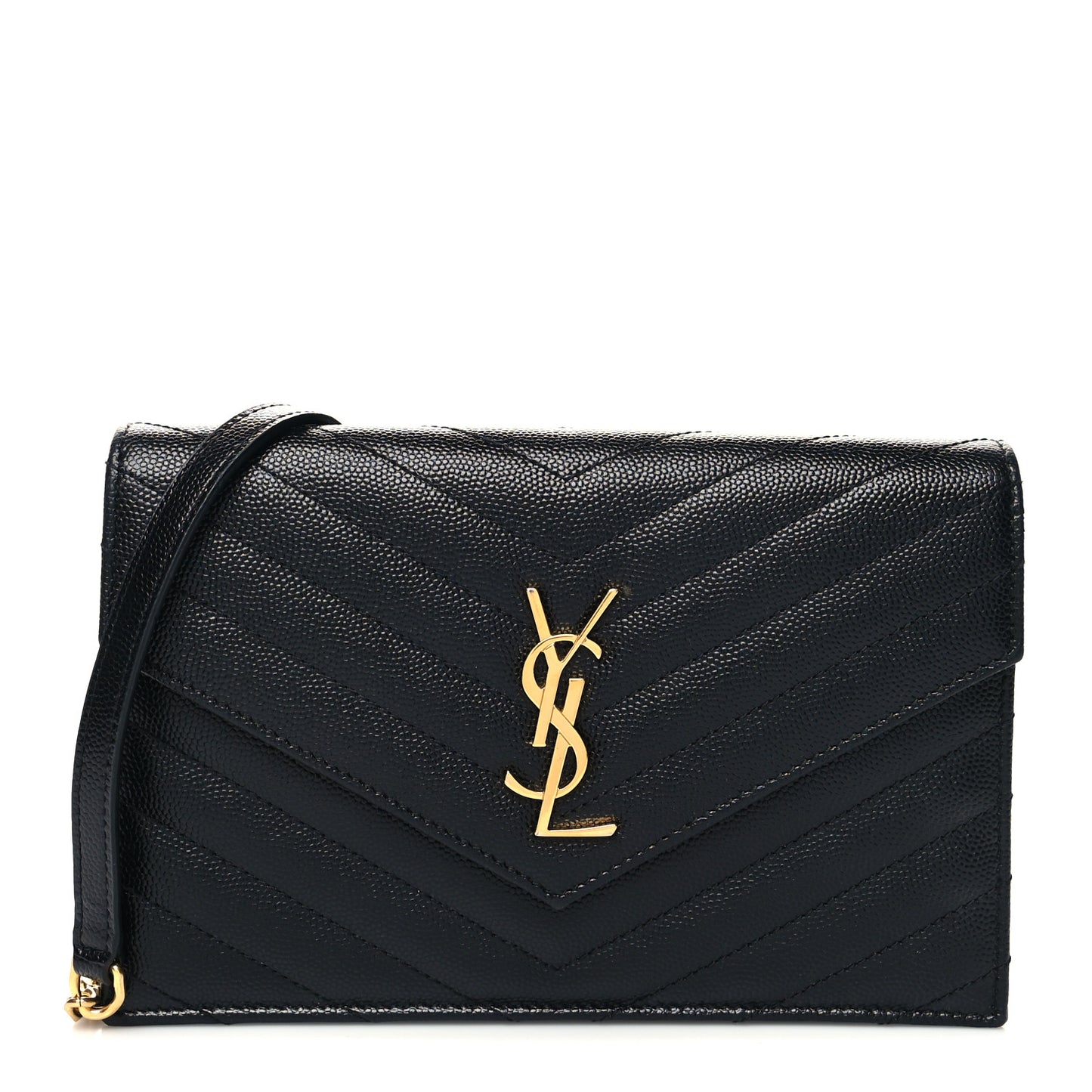 Grain De Poudre Matelasse Chevron Monogram Envelope Chain Wallet Black