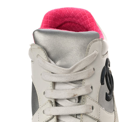 Chanel Calfskin Fabric Sneakers 37.5 White Silver Fluo Pink 14 of 18