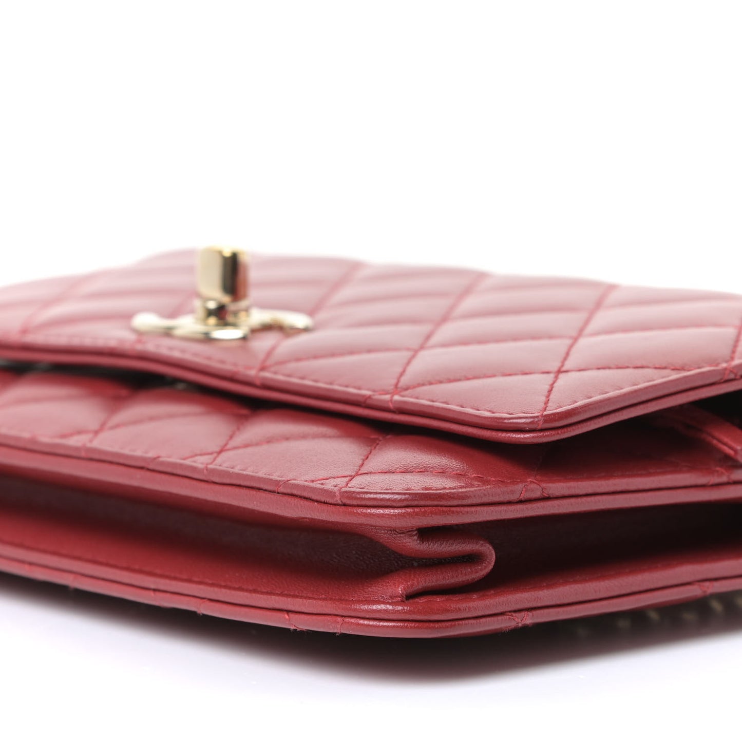 Lambskin Quilted Trendy CC Wallet On Chain WOC Red