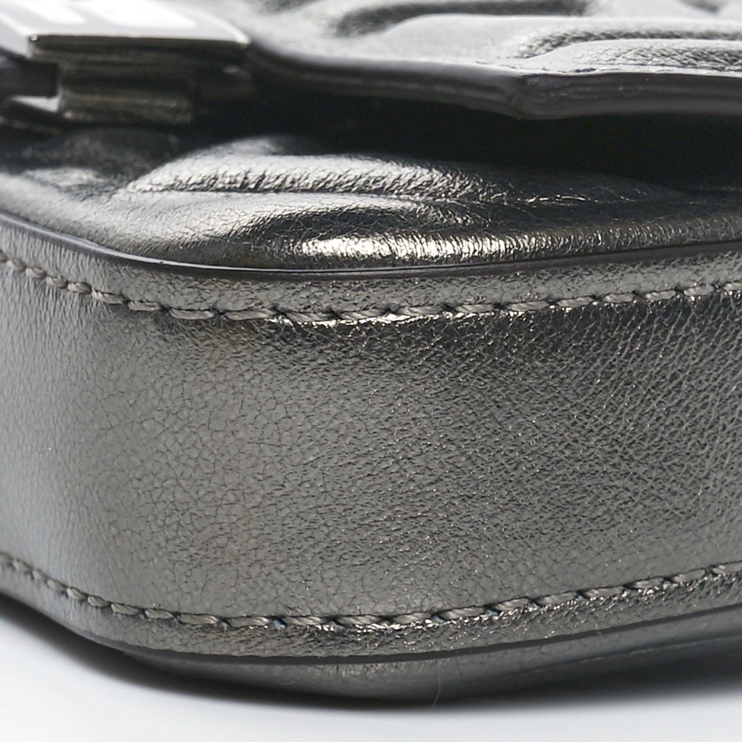 Fendi Vitello Catalan Mirror FF 1974 Embossed Nano Baguette Charm Graphite 7 of 8