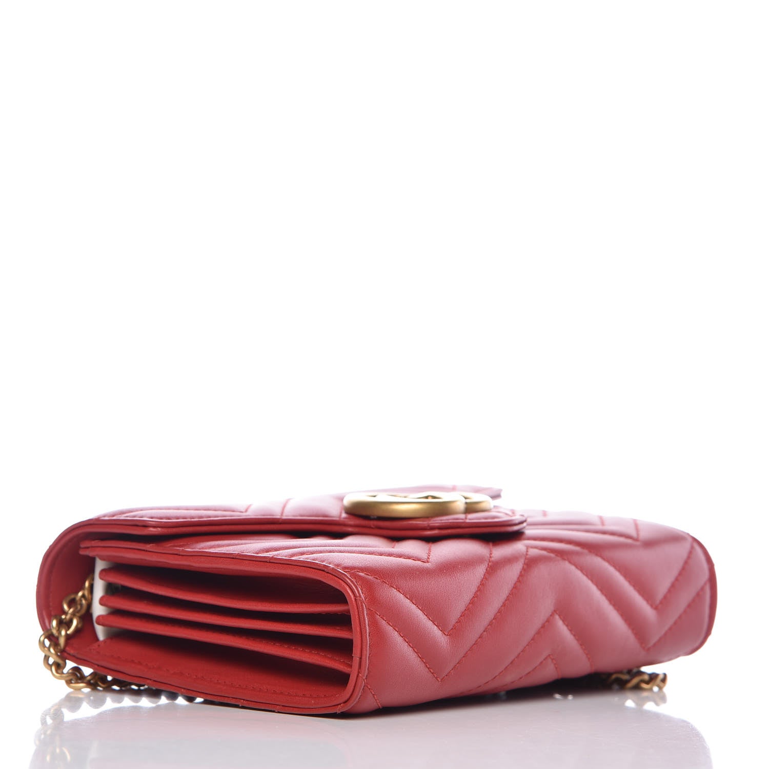 Gucci Calfskin Matelasse GG Marmont Chain Wallet Hibiscus Red 4 of 13