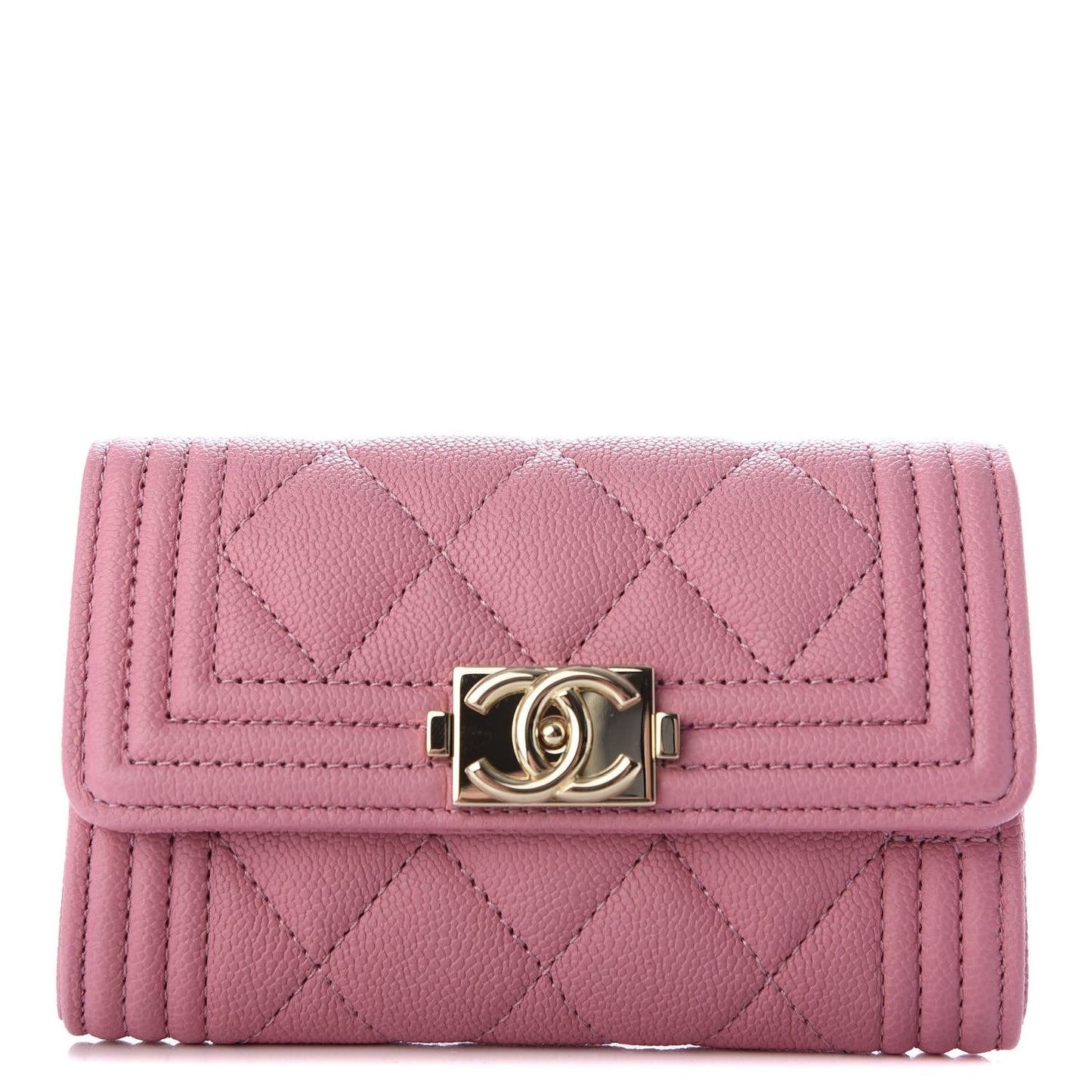 Caviar Quilted Boy Flap Card Holder Wallet Light Pink