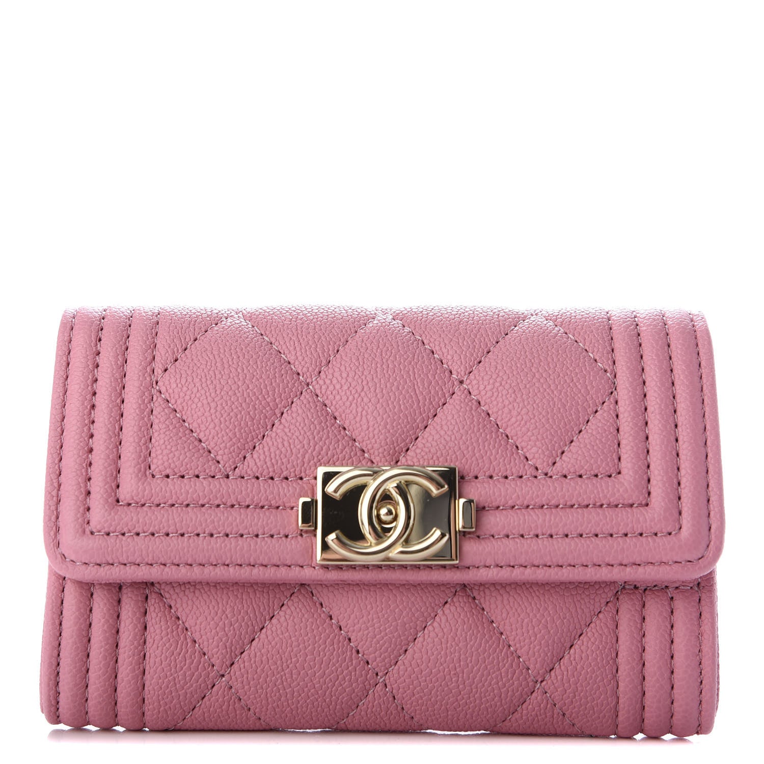 Chanel Caviar Quilted Boy Flap Card Holder Wallet Light Pink 1 of 9