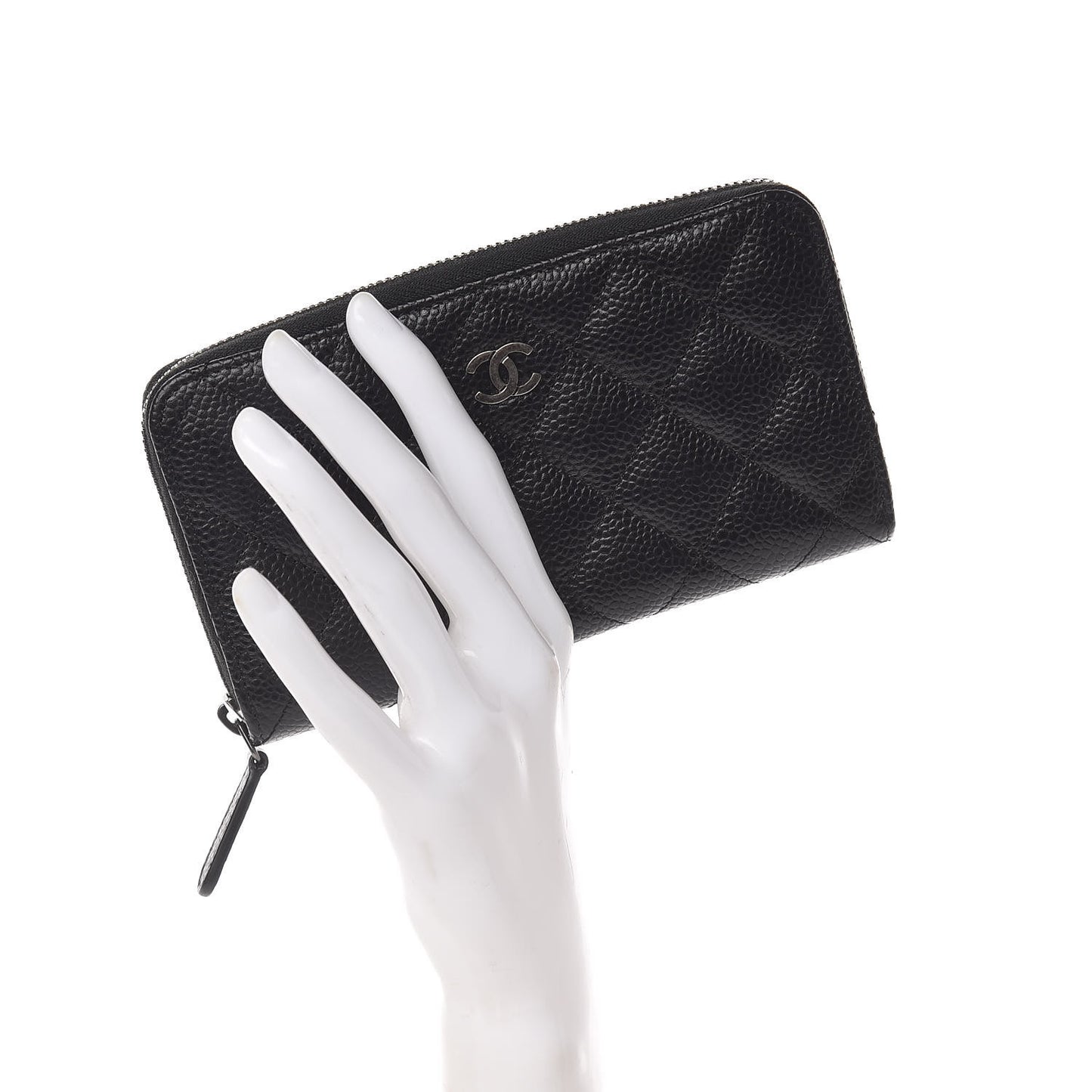 Caviar Quilted Small Zip Around Wallet Black