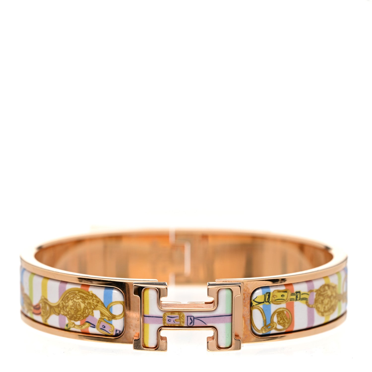 Hermes Enamel Printed Brides de Gala Bayadere Narrow Clic Clac H Bracelet PM Pastel Acidulé 1 of 5