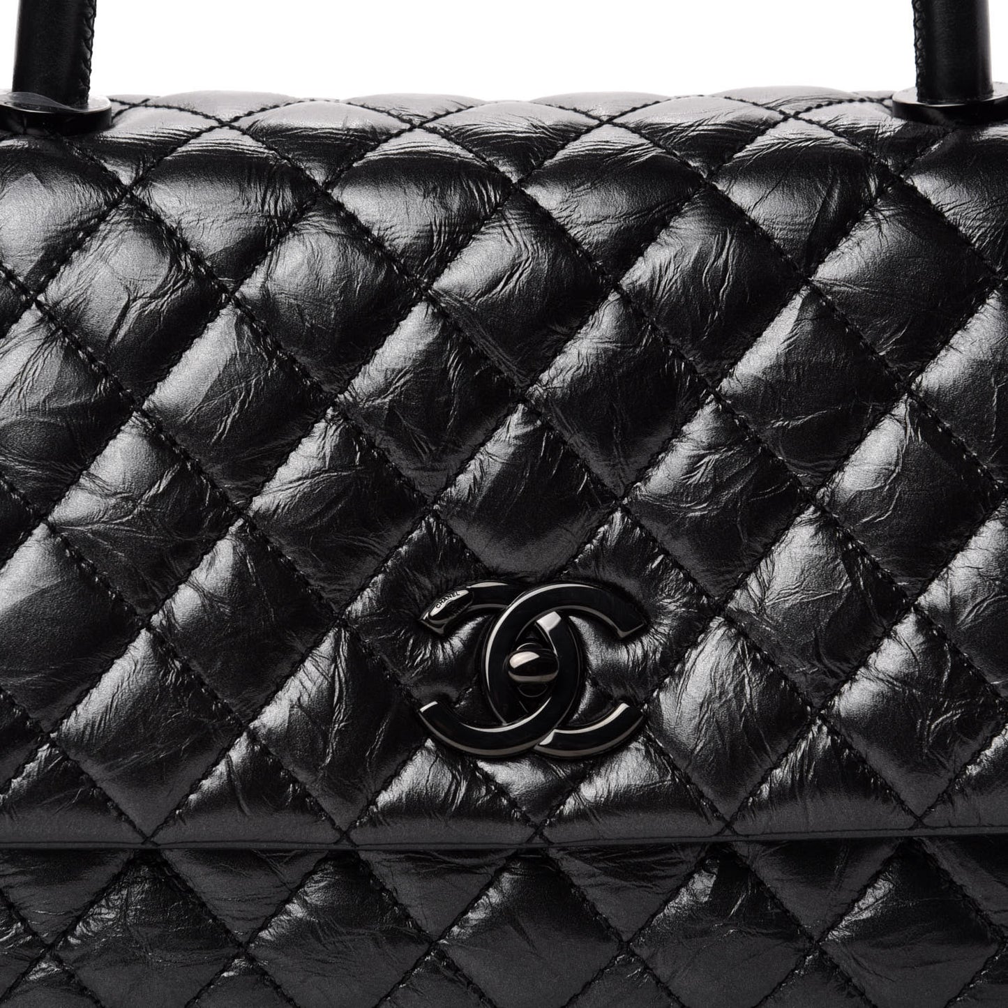 Aged Calfskin Quilted Small Coco Handle Flap So Black