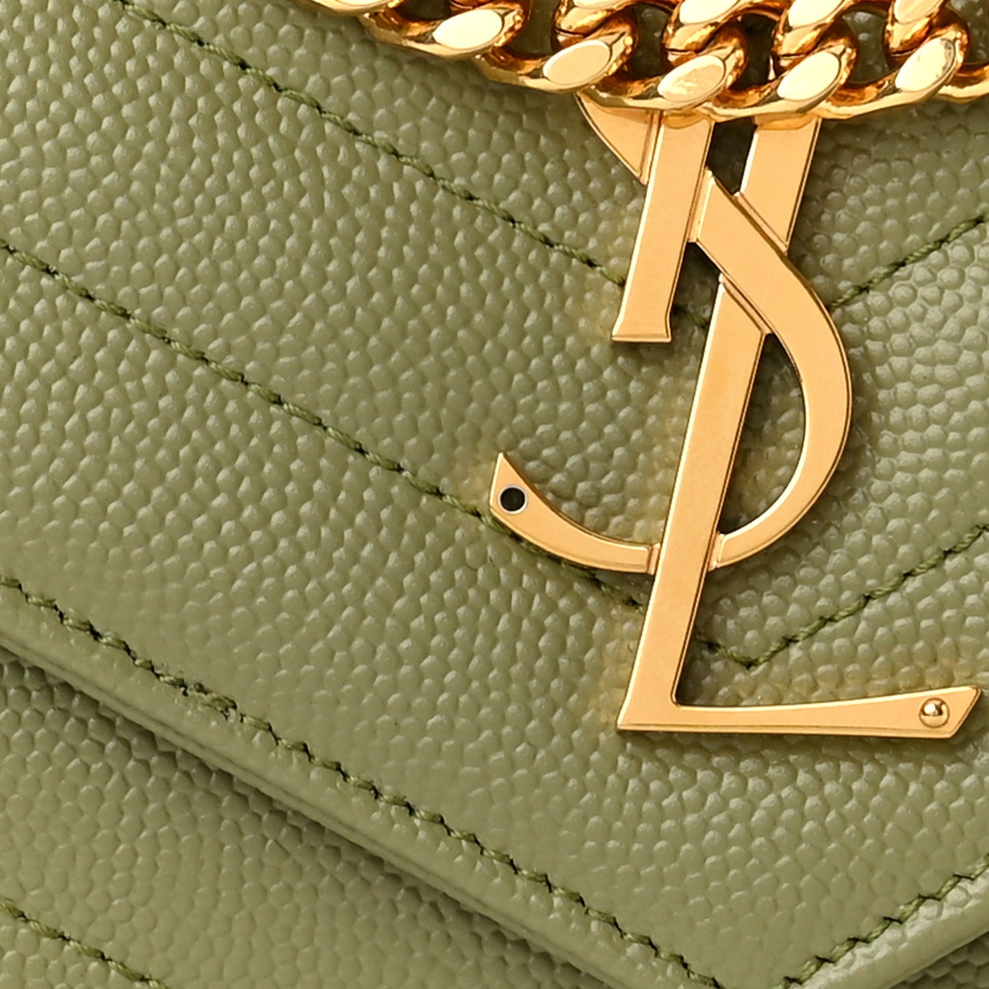 Grain De Poudre Matelasse Chevron Monogram Chain Wallet Light Sage