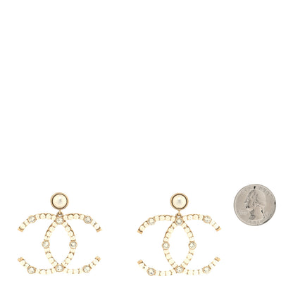 Chanel Metal Crystal Pearl CC Drop Earrings Gold 2 of 4