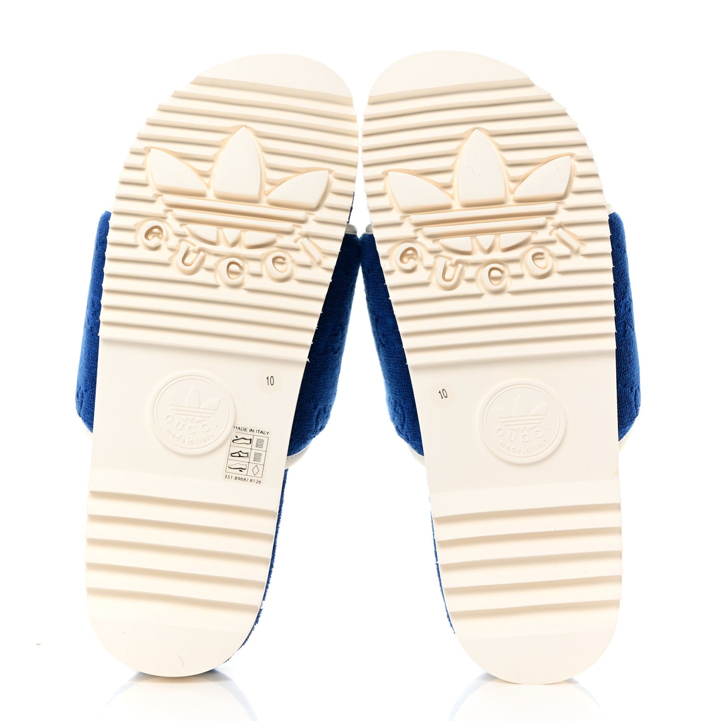 X ADIDAS Terry Cloth Trefoil GG Monogram Mens Platform Sandals 10 Oriental Blue Mystic White