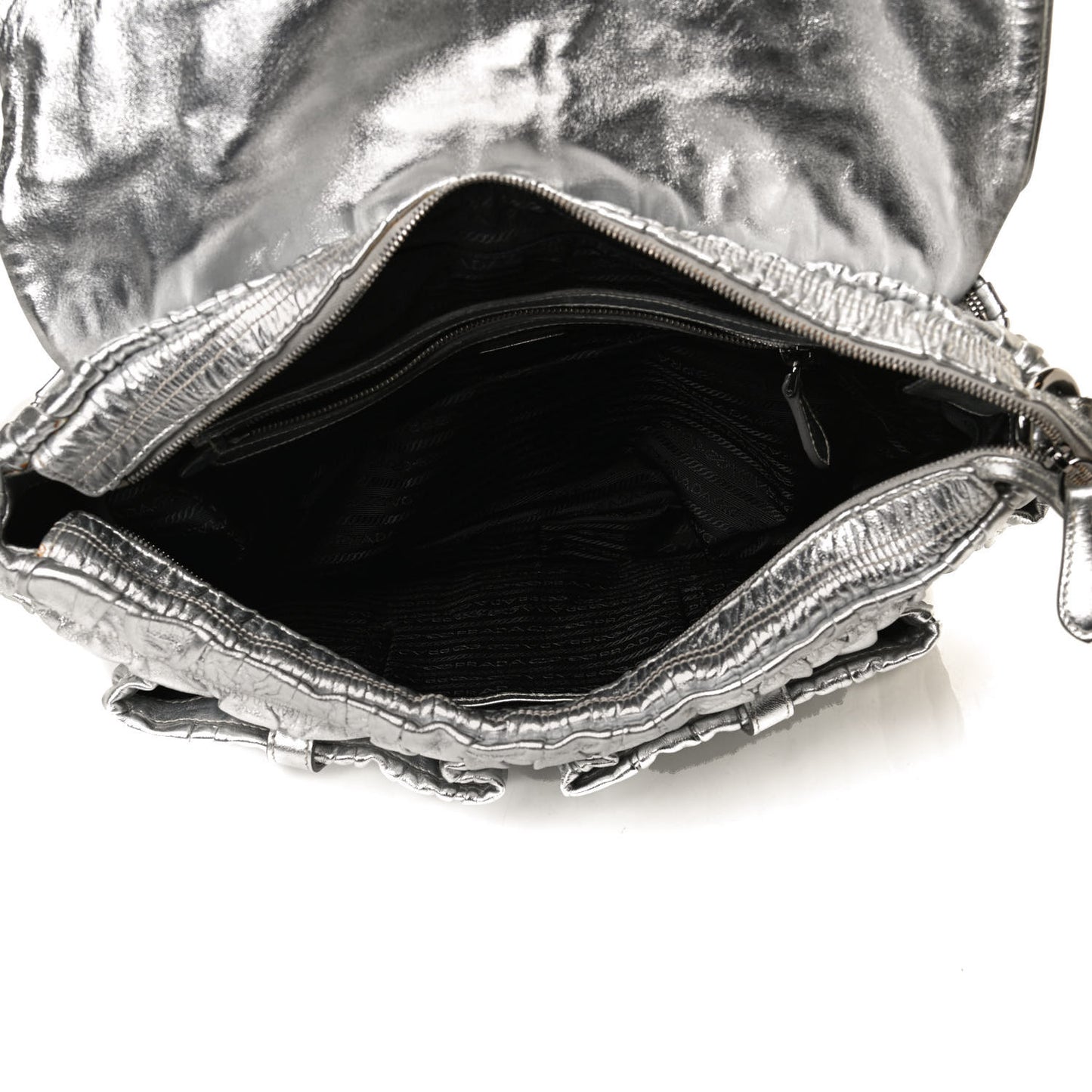 Metallic Nappa Gaufre Messenger Tote Silver