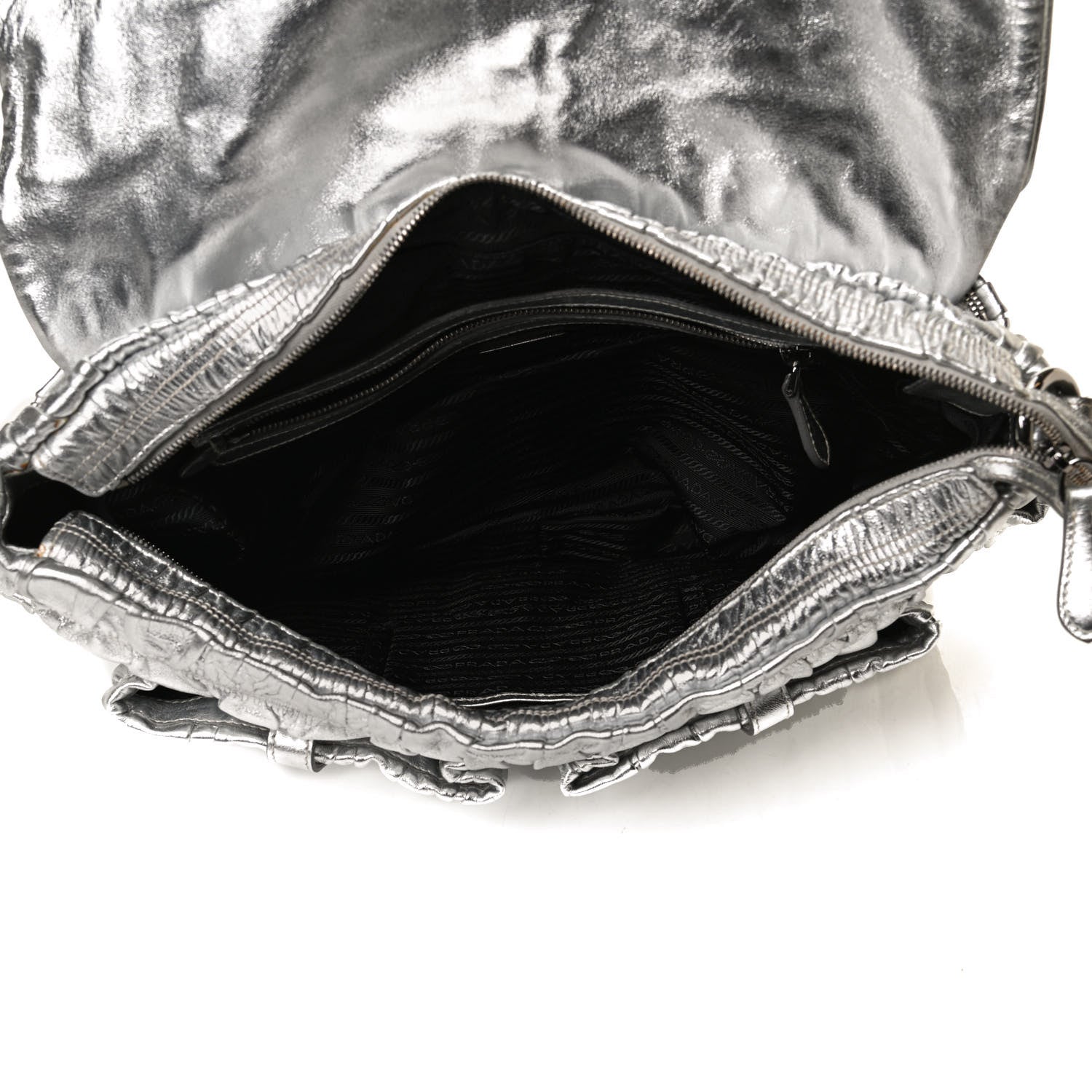 Prada Metallic Nappa Gaufre Messenger Tote Silver 5 of 14